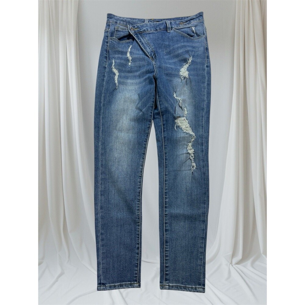 Fashion Nova Jeans Size 11 Don't Get Crossed Over Stretch Mid Rise Med Wash
